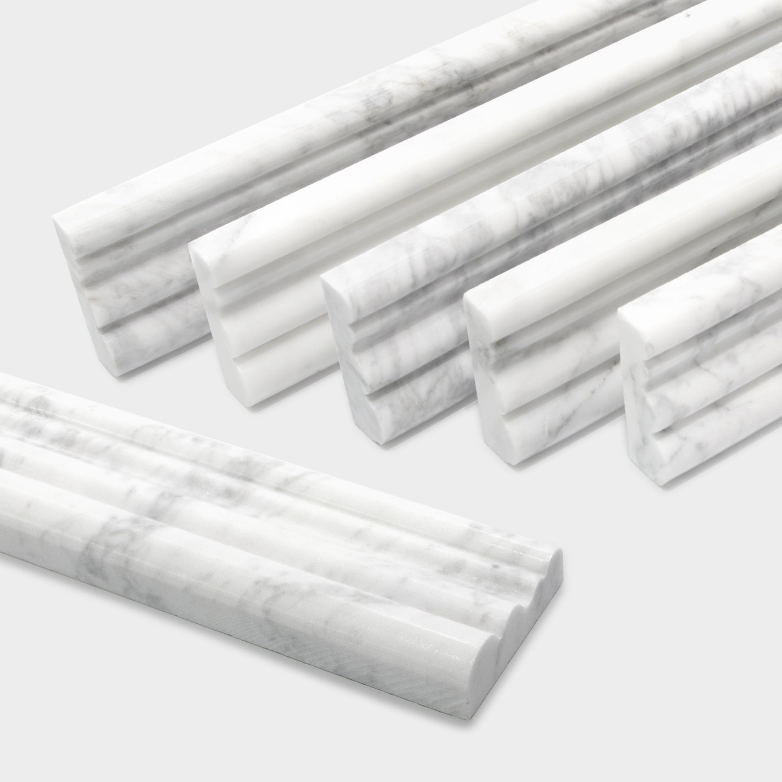 5-Pack Carrara White Marble Chair Rail Trim Molding, 2.5″ x 12″ Natural Stone Ti