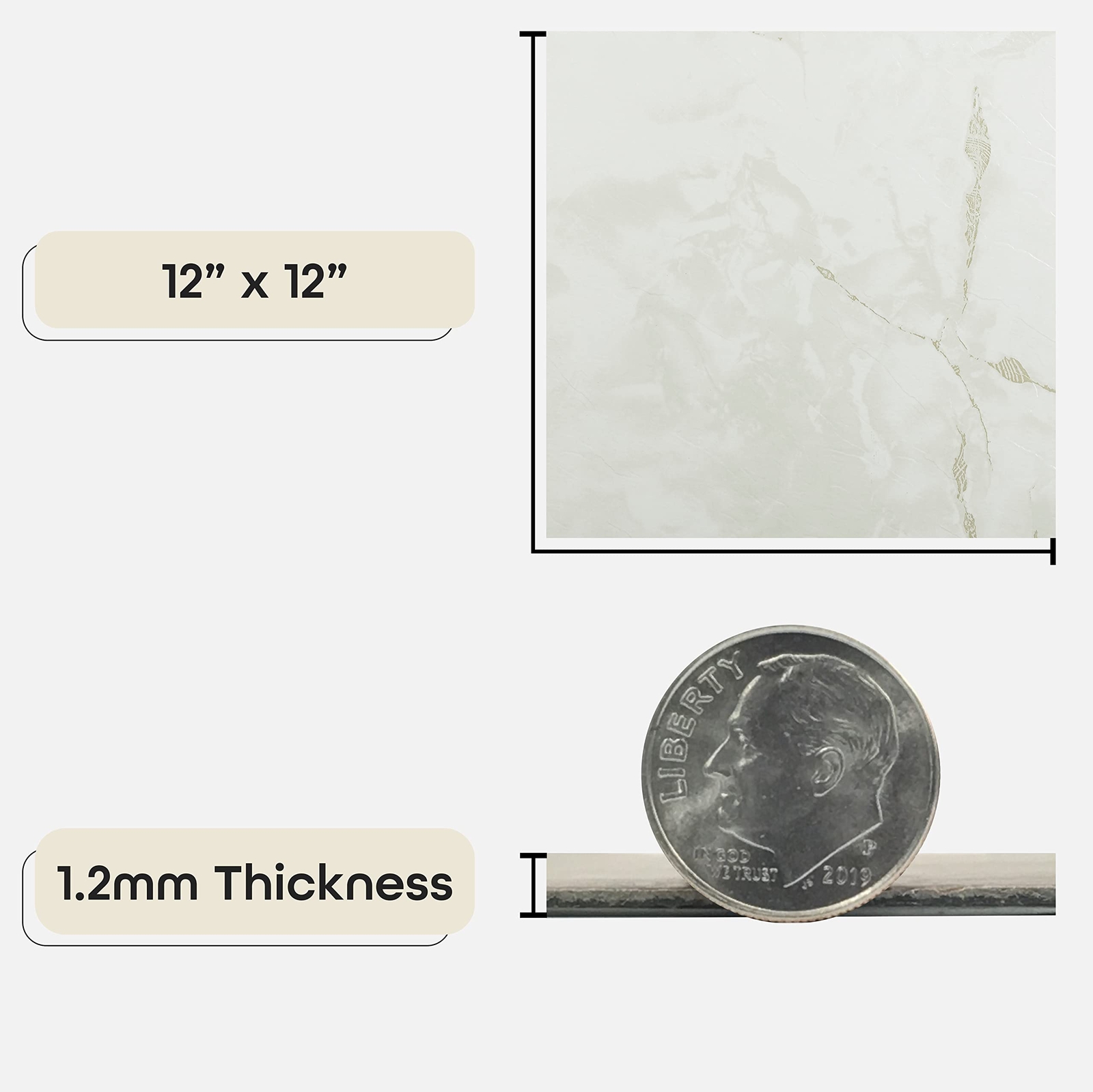 Classic White Grey Veins Peel and Stick Vinyl Floor Tiles 20 Pack 12×12 inches