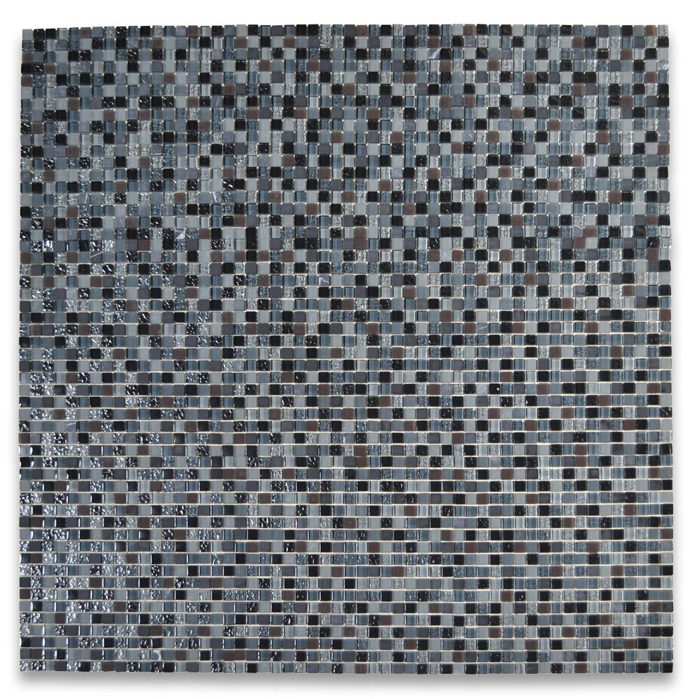 A22004 Glass Mosaic Tile Brown Grey Light Blue Glass Nero Marquina Marble