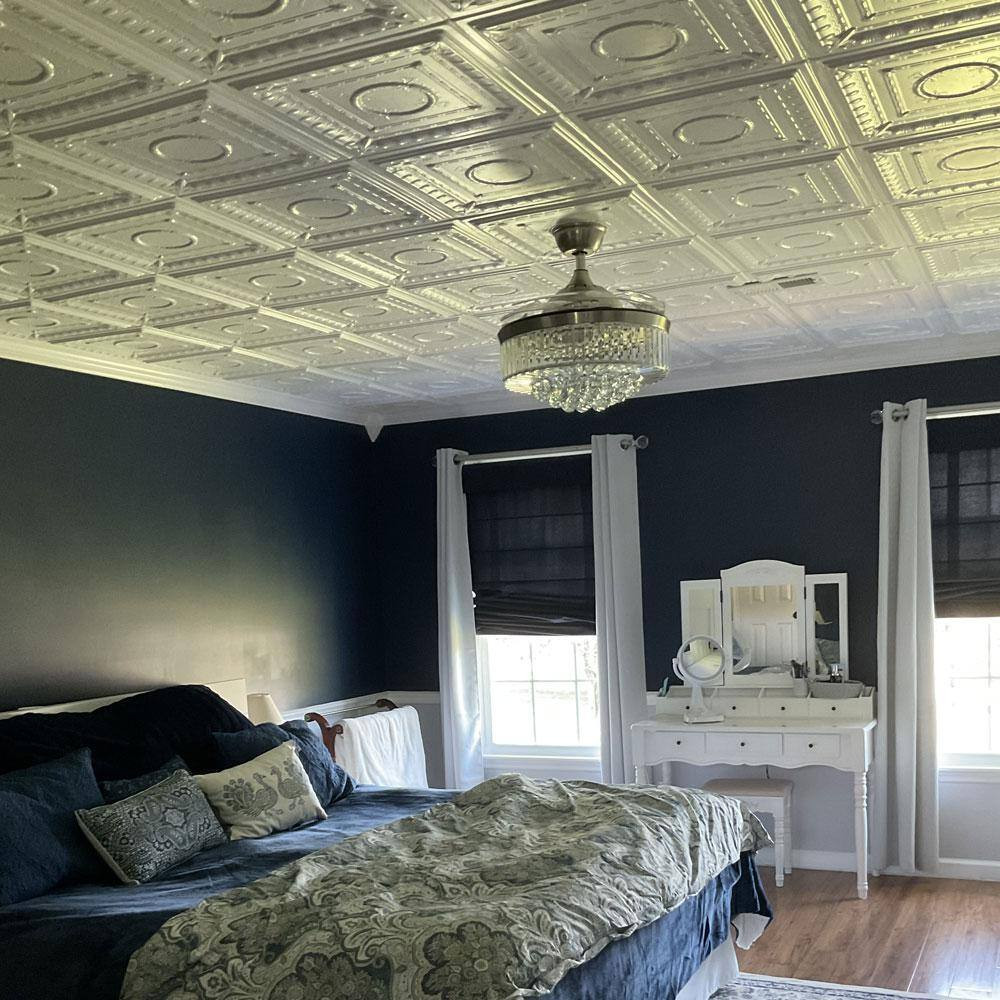 Romanesque 1.6 Ft. X 1.6 Ft. Glue up Foam Ceiling Tile in Plain White (21.6 Sq.