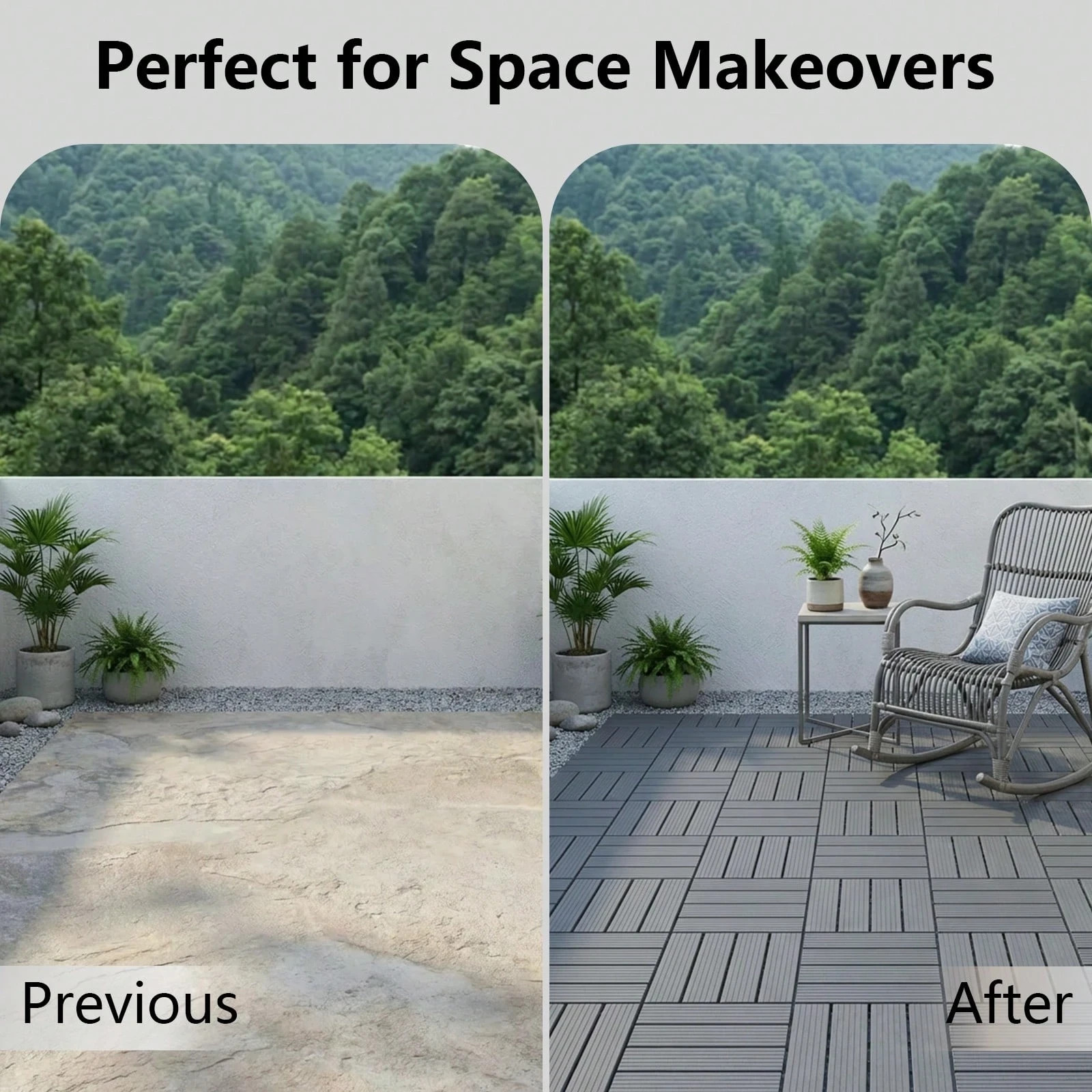 25/50/75PCS Deck Tiles Wood Flooring Interlock For Balcony Patio Outdoor 12″X12″