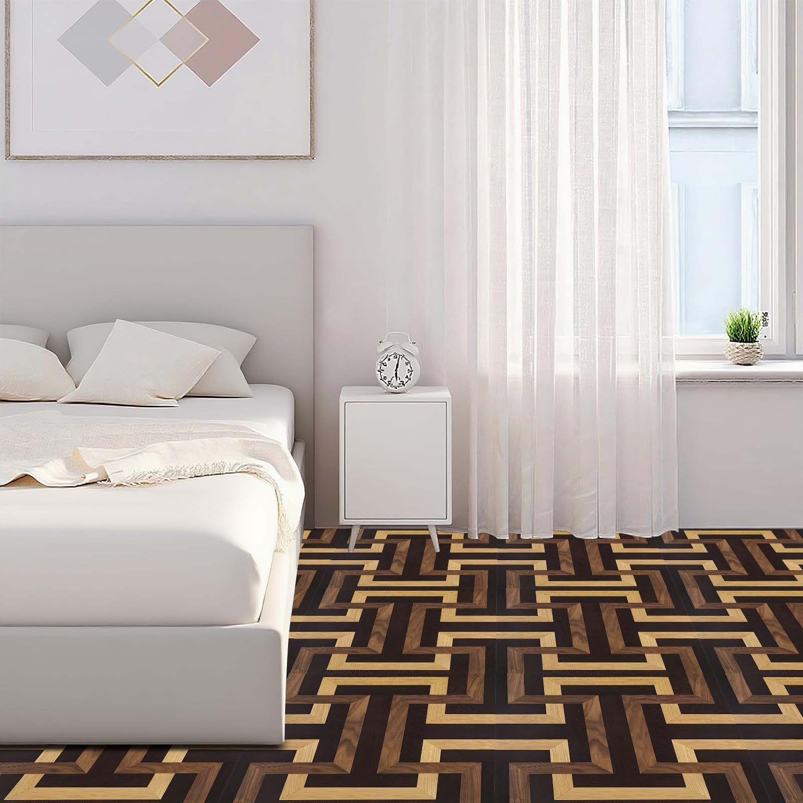 Wood Parquet Pattern Vinyl Floor Coverings 10 Pcs 12×12 Inches – Peel and Sti…