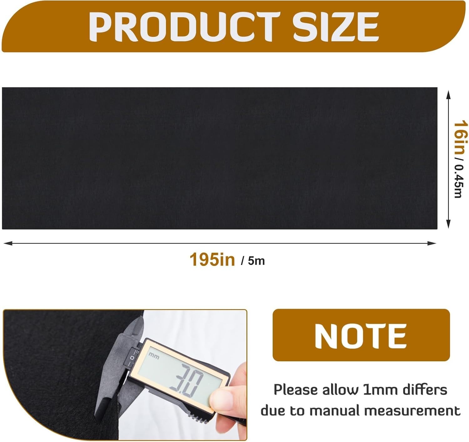 22 Sq ft 16 x 195 in Black Underfelt Carpet with Adhesive Back for Speaker Su…
