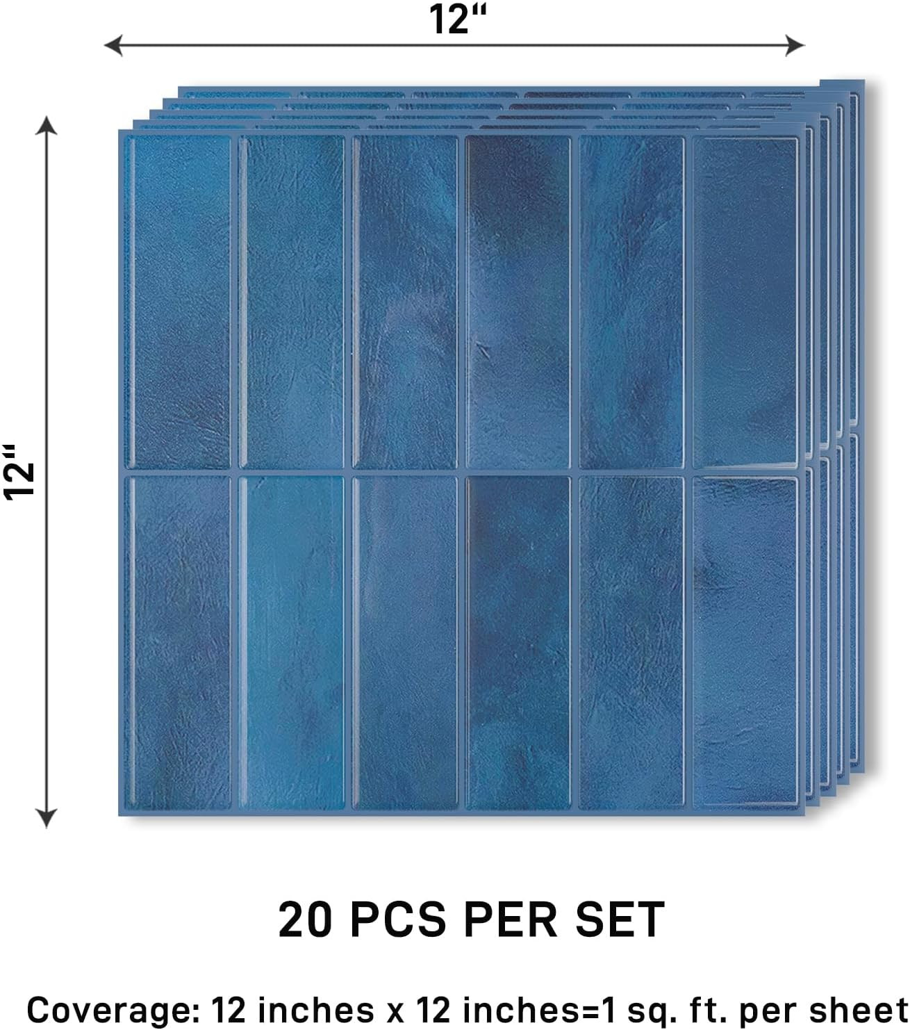 Sea Blue 3D Peel and Stick Backsplash Tiles – 20 Waterproof Vinyl Sheets