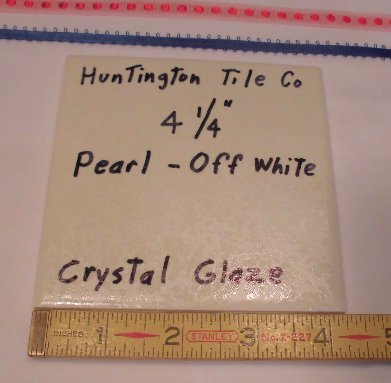1 pc. *Pearl-Off White* Ceramic Tile 4-1/4″ Crystal Glazed by Huntington Co. NEW