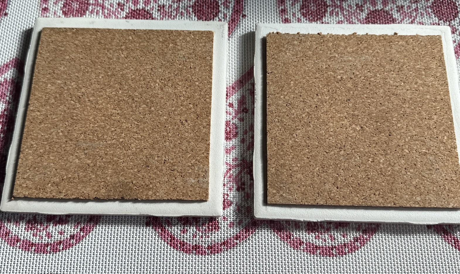 Floral Decorative 2 Ceramic Tiles 4” Square Cork Backed