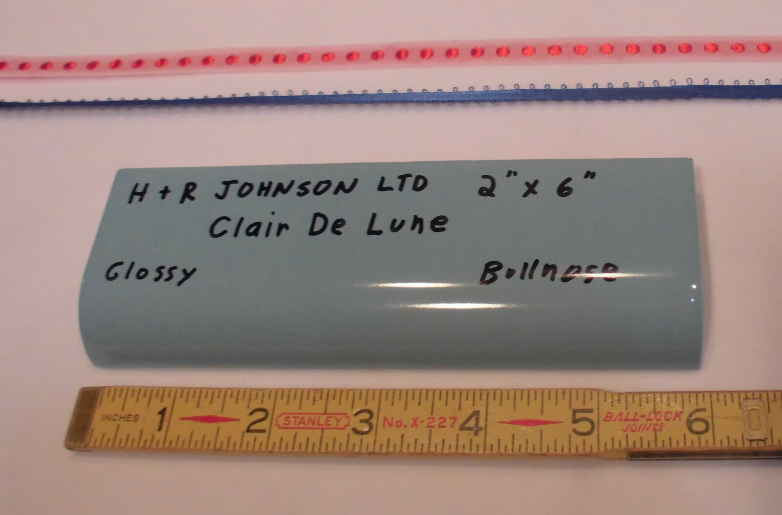 1 pc. *Dark Blue* 2″ X 6″ Glossy Ceramic Radius Bullnose Tile; by H & R Johnson