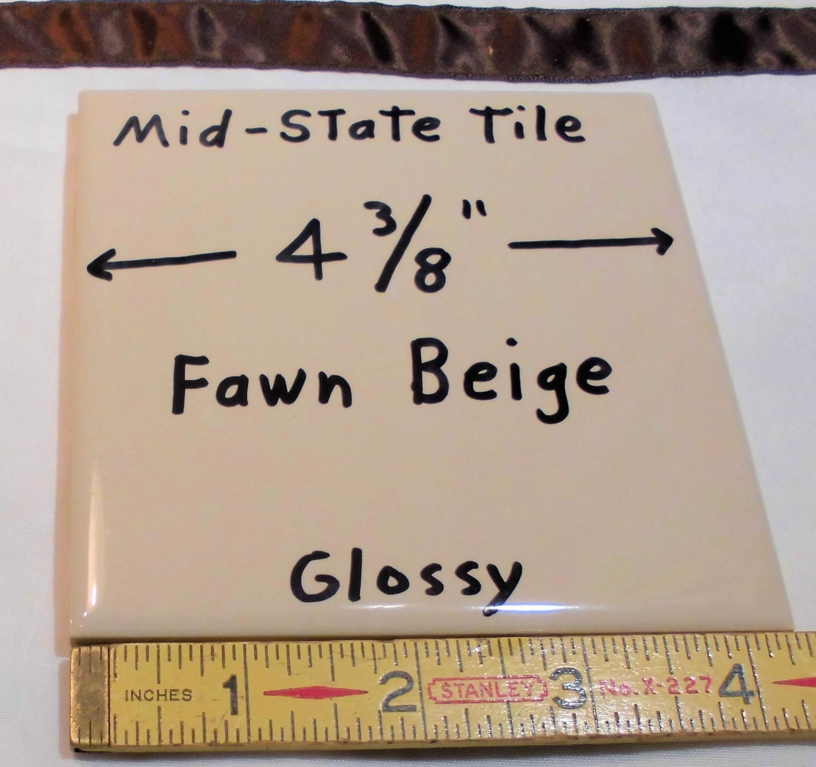 1 pc. *Fawn Beige* Glossy Ceramic Tiles by Mid-State “NOS” 4-3/8″ Peachy Tan