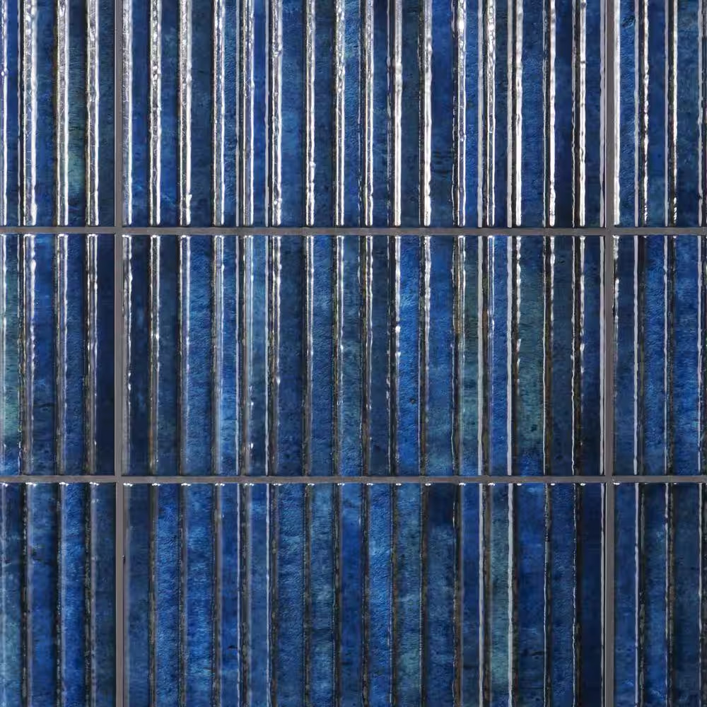 Mawr Blue 5.9 In. X 11.81 In. Polished Fluted Ceramic Wall Tile (9.68 Sq. Ft./Ca