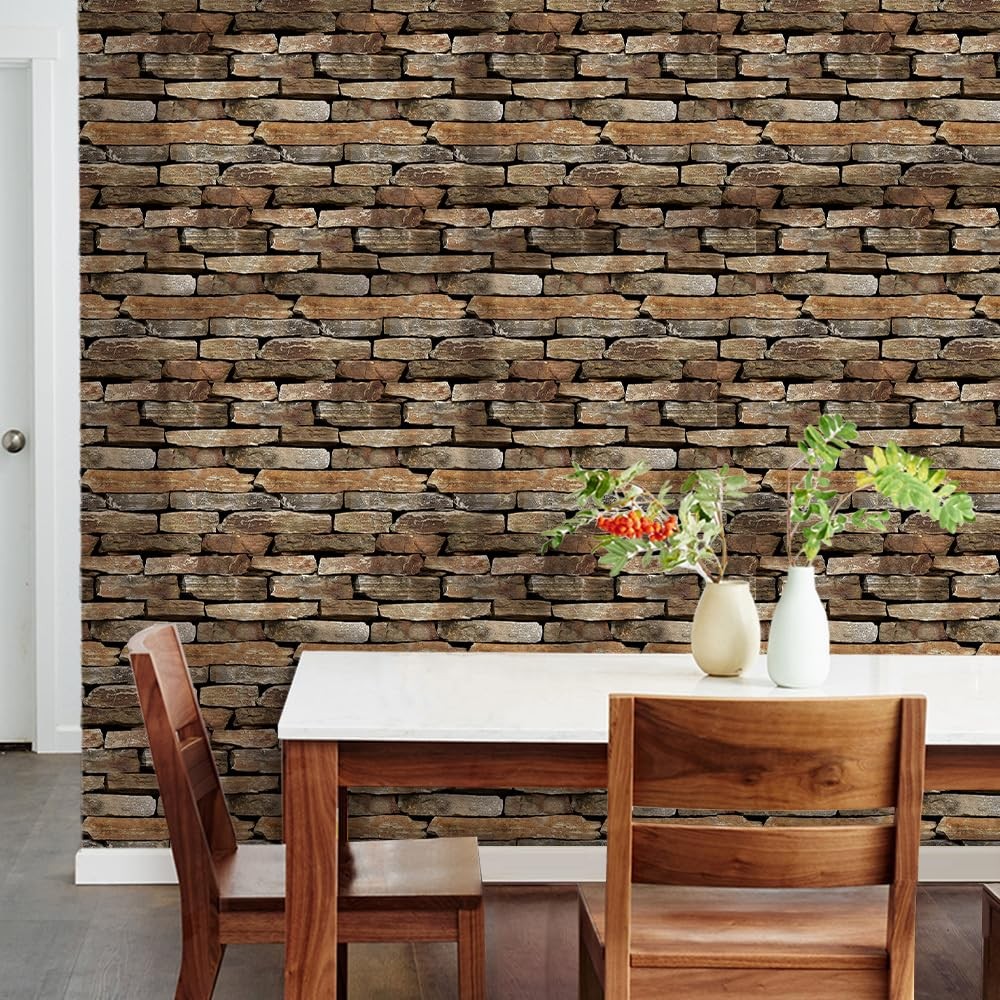 3D Faux Stone Wall Panels Peel and Stick, 10 Pcs 11.8″ x 11.8″, Stone-Look Te…