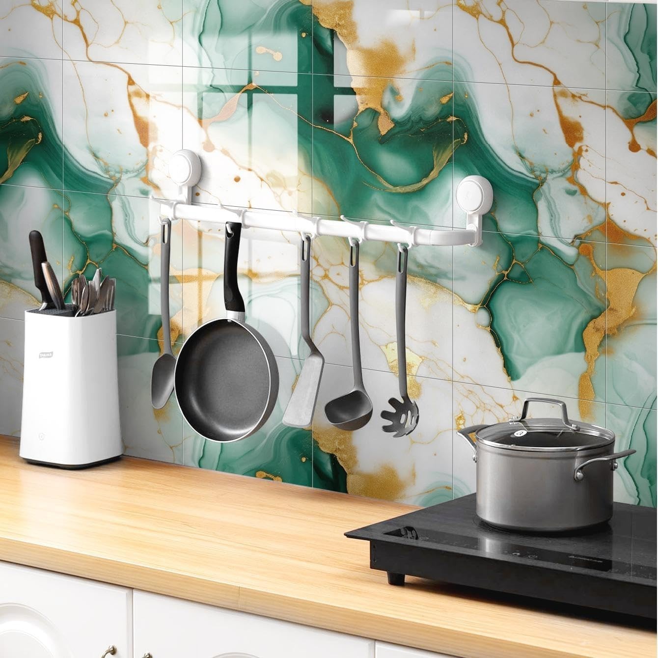 Green and Gold Marble Peel and Stick Backsplash – 11.8″/`