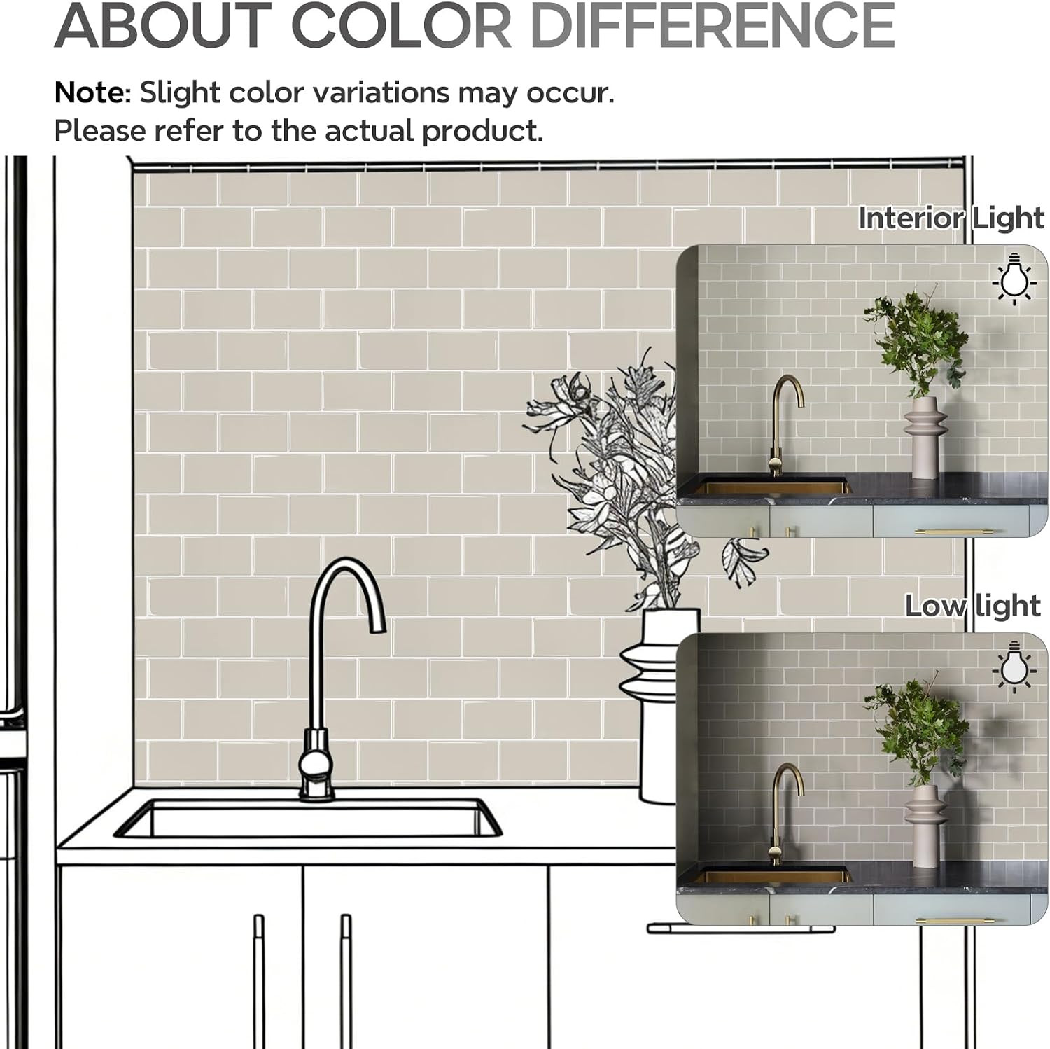 Light Gray Beige Subway Tile Peel and Stick Backsplash – 10 Sheets, 12″x12