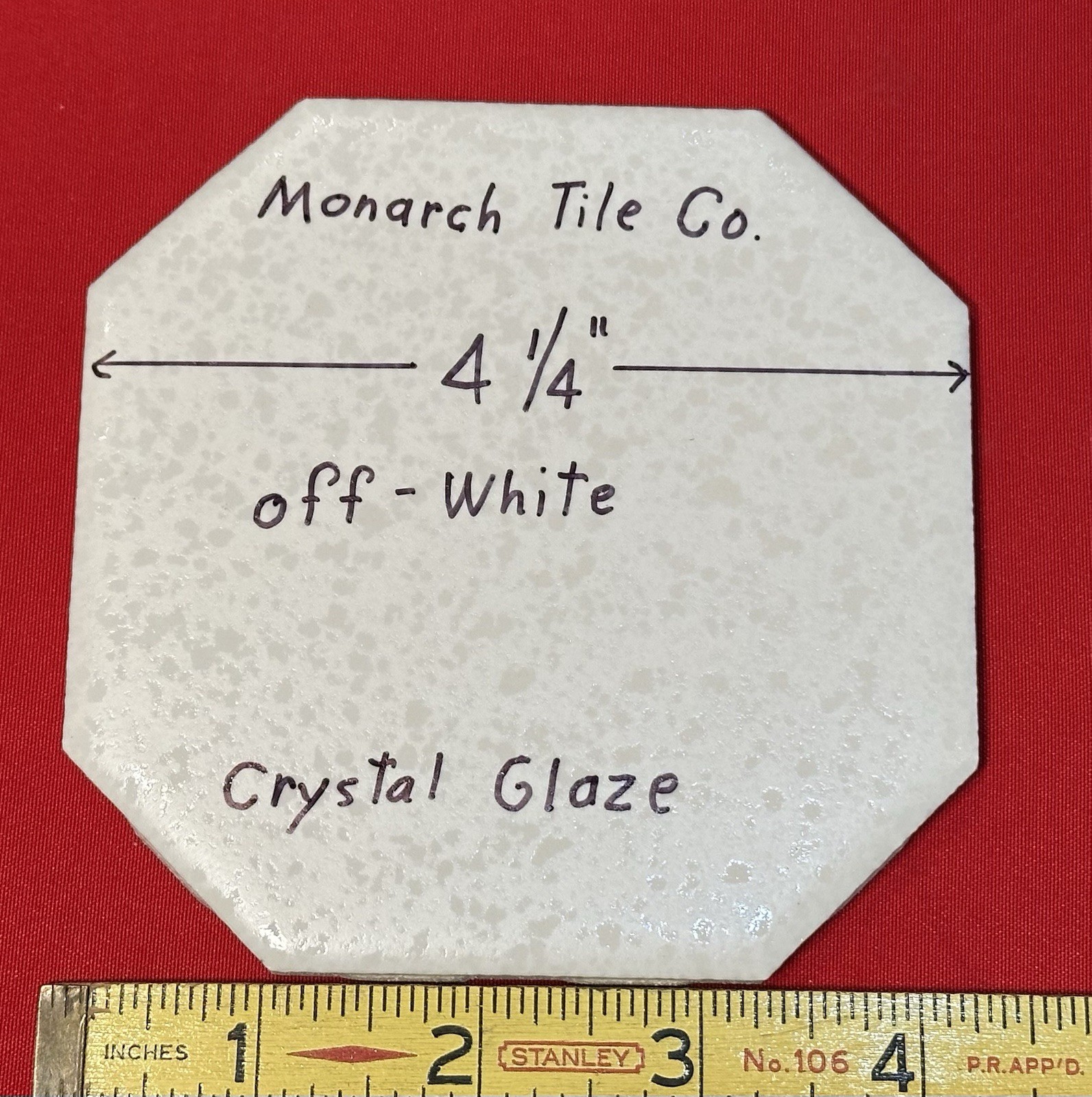 1 pc. Off-White Octagon Ceramic Tile: 4-1/4″ Crystal Glazed by Monarch Co. NEW
