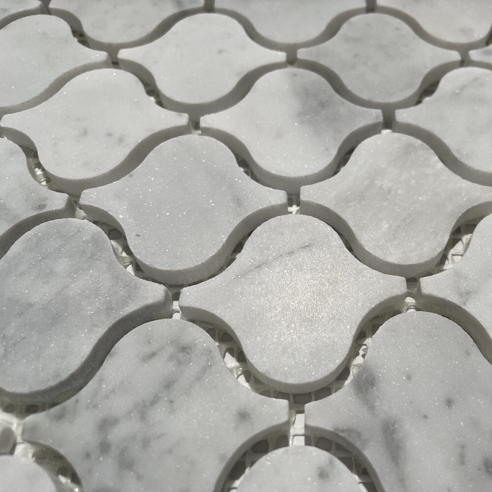 C891XH Carrara White Marble Arabesque Baroque Lantern Mosaic Tile Honed Mini