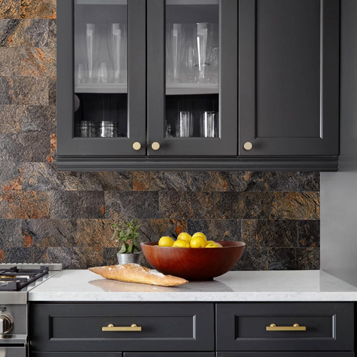 6″ x 12″ Rust Slate Peel and Stick Backsplash Wall Tiles, PVC Faux Stone Stic…