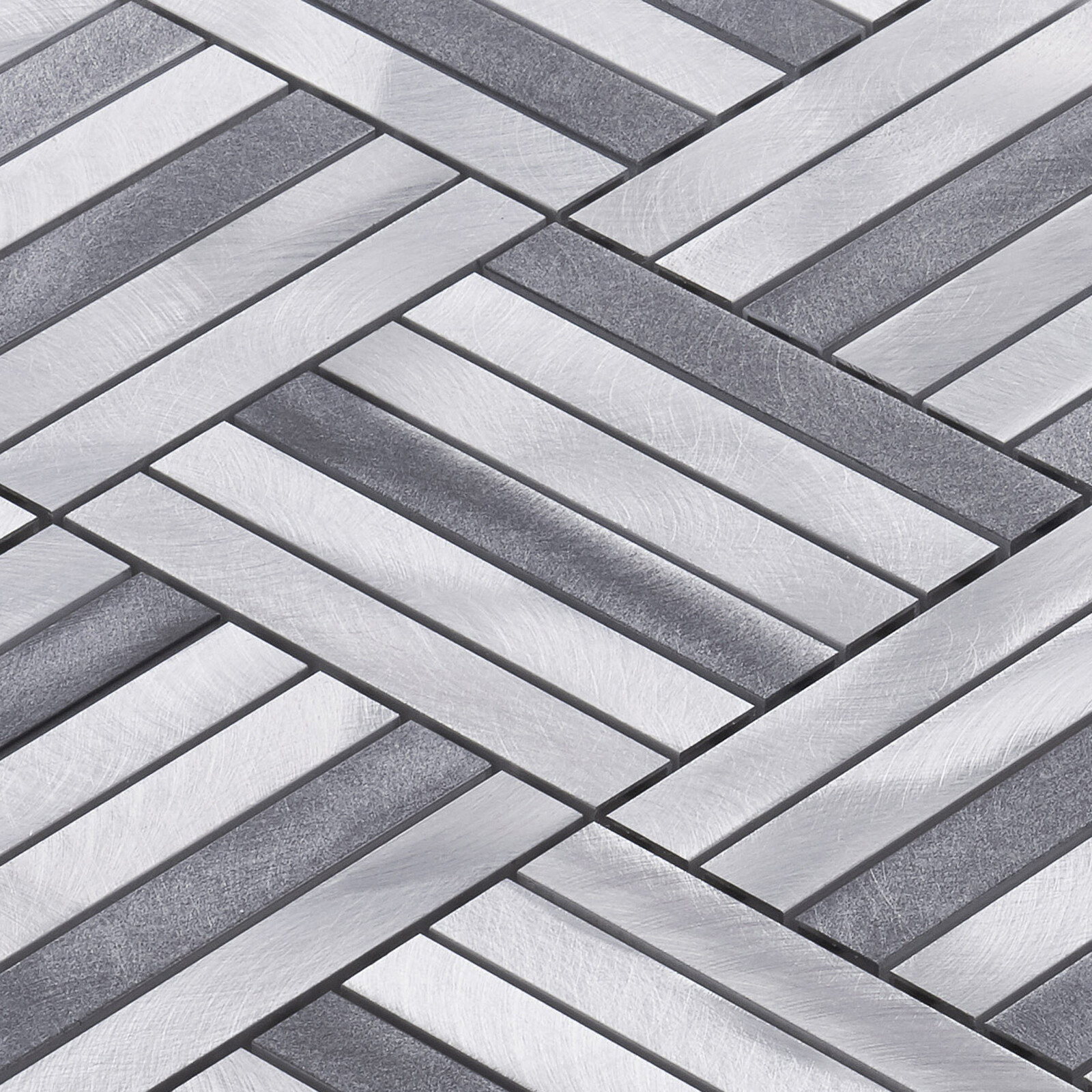 Gray Aluminum Metallic Basketweave Parquet Mosaic Tile Kitchen Wall Backsplash