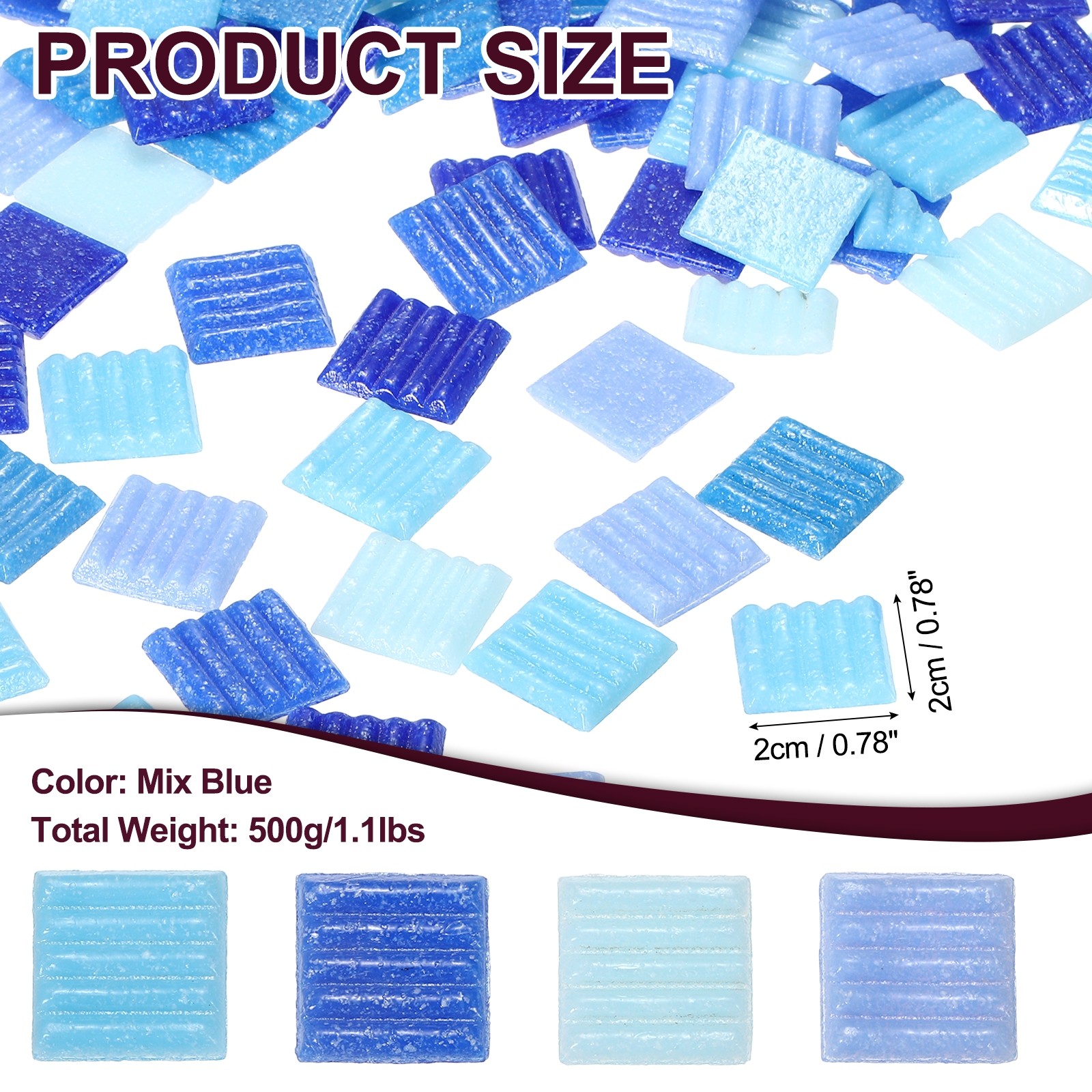 1.1LB Quartz Mosaic Tiles for Crafts Bulk, 3/4″ Square Mosaic, Mix Blue