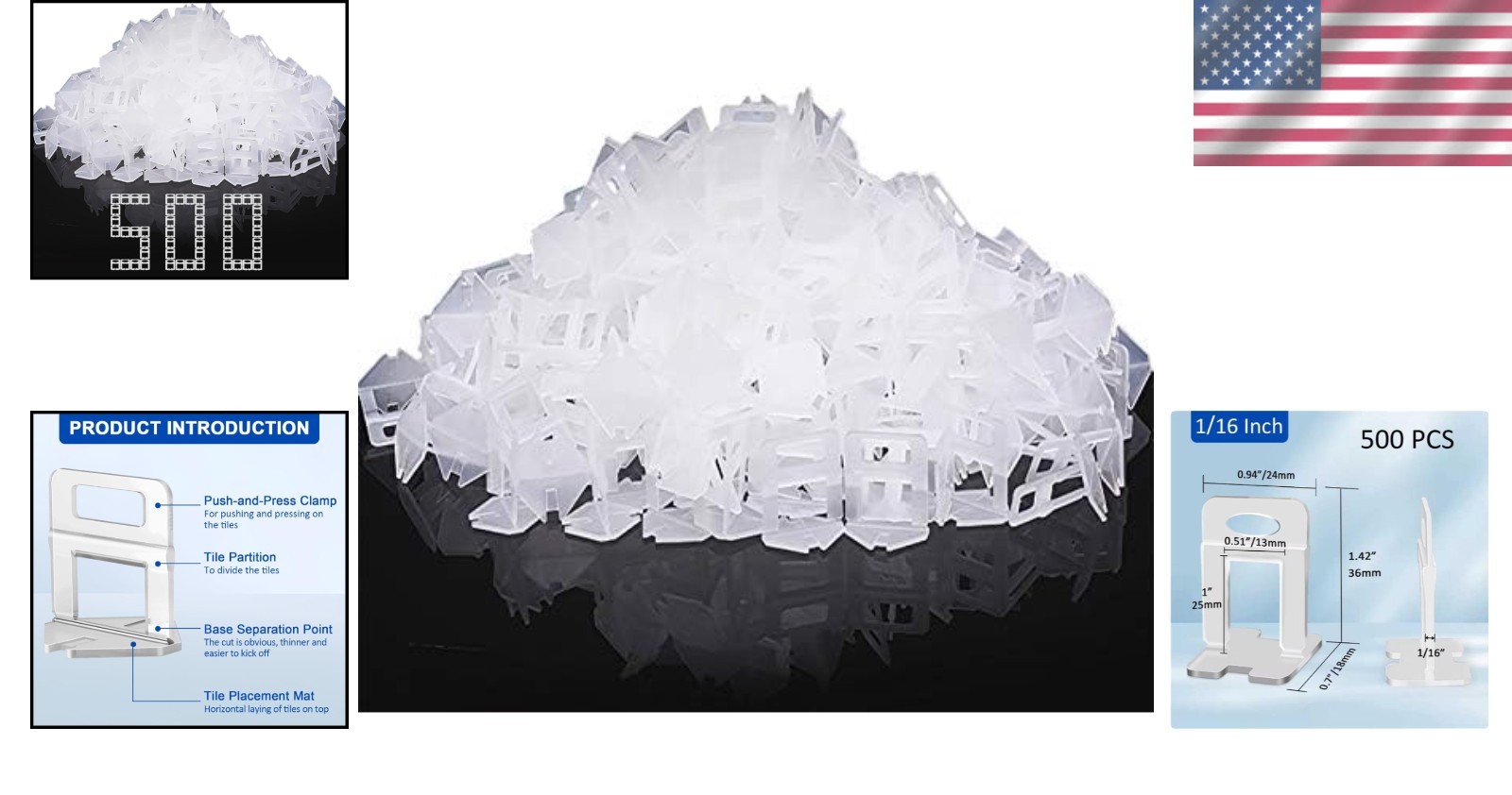 500-Piece Tile Leveling System with 1/16″ Spacers – Professional Quality Clips