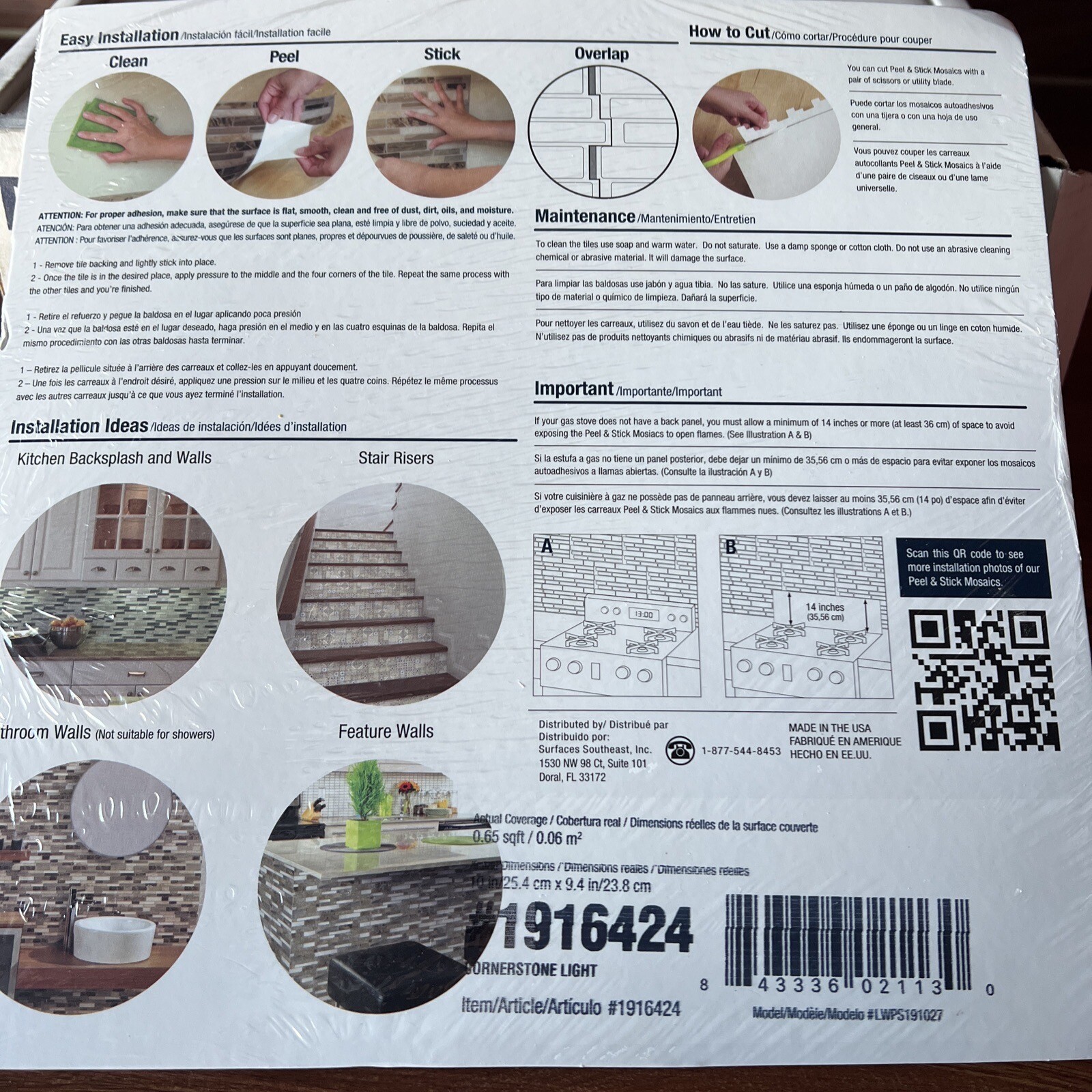 Peel And Stick Mosaics Tile Brand New Full Box Cornerstone Light 40 Sheets