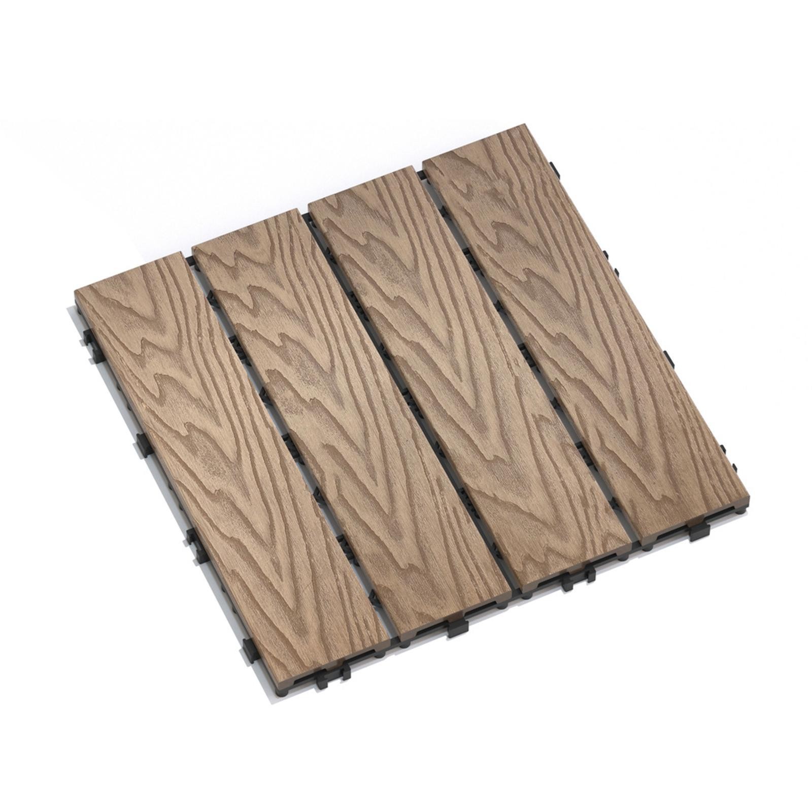 WPC Wood- Composite Patio Deck Tiles, 11-Pack, Interlocking, Water Resistant