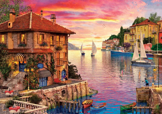 Mediterranean port sunset tropical ocean ceramic tile mural backsplash