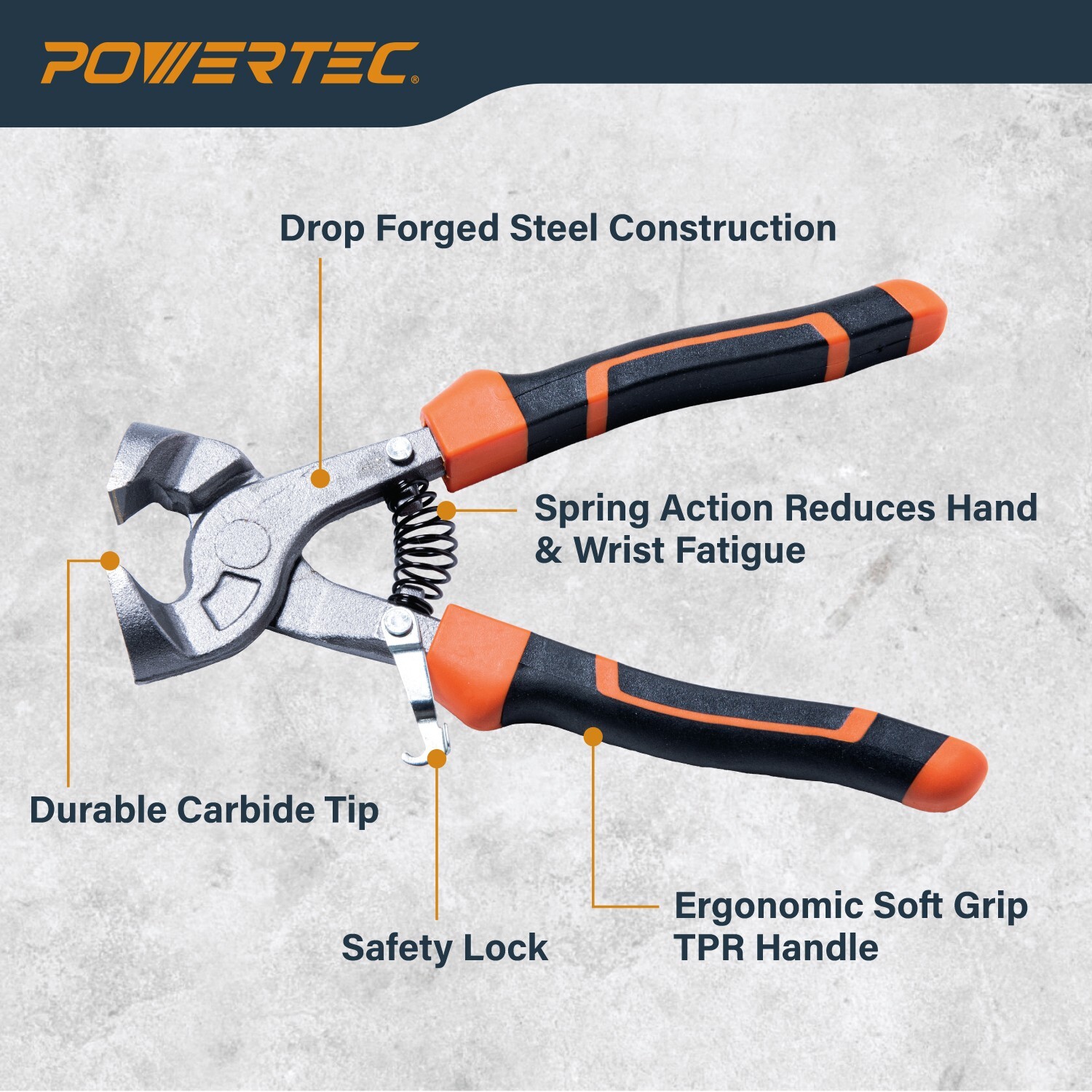 POWERTEC 8 inch Tile Nippers with Ergonomic Grip, for Trimming Tile and Mosaics