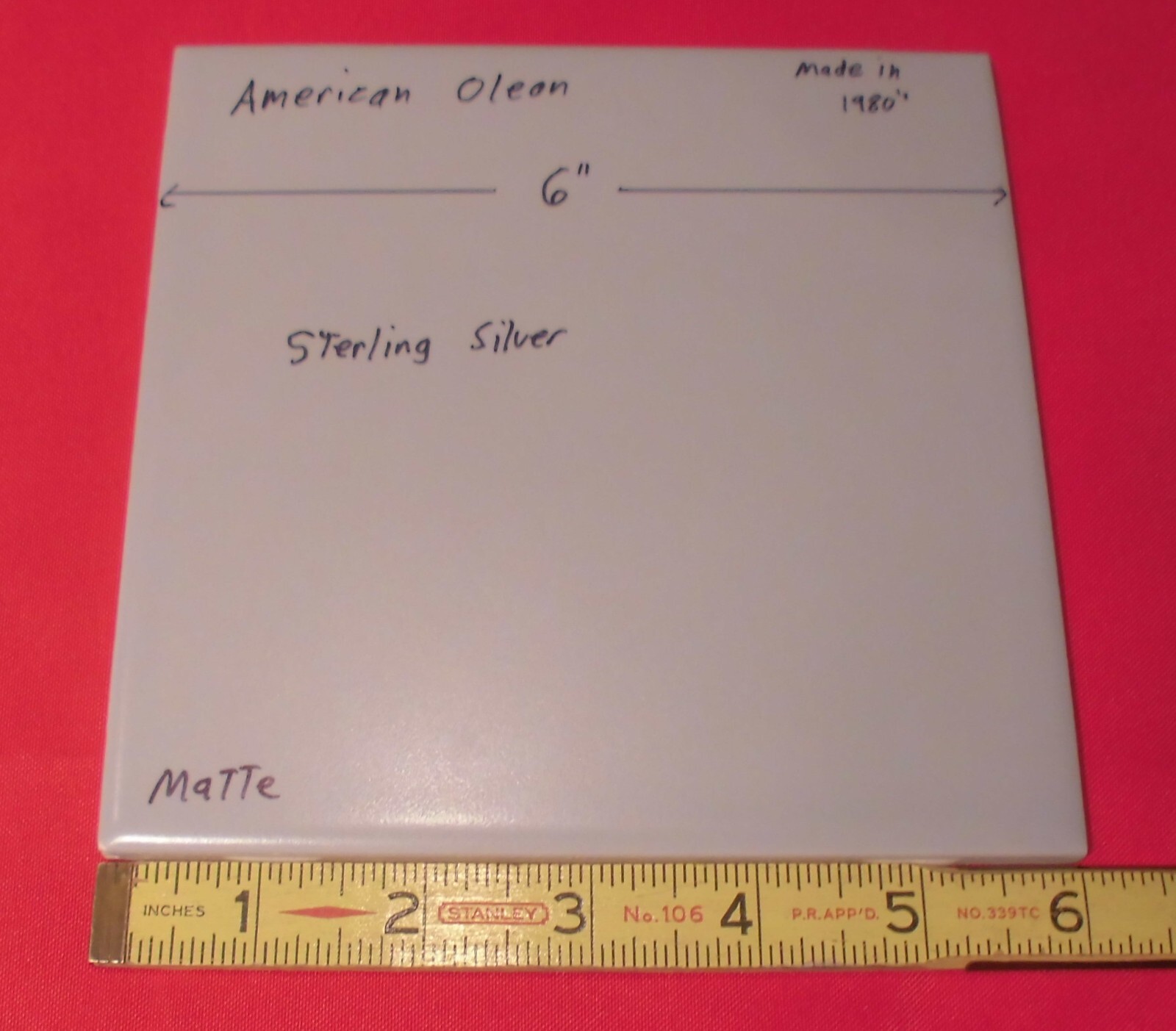 1 pc. 6″ X 6″ Matte Ceramic Tiles *Sterling Silver Gray* American Olean, NEW