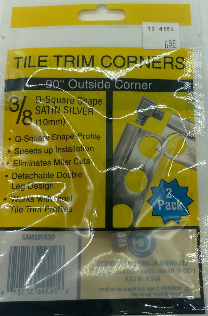 Tile Trim Corner 90° Outside Corner 3/8″ Q-Square Shape Satin Finish lot of 19