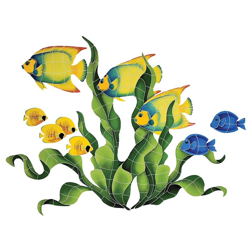 Mosaic Fish Group in Seagrass for Swimming Pool or Wall 48″x34″ – FREE SHIPPING