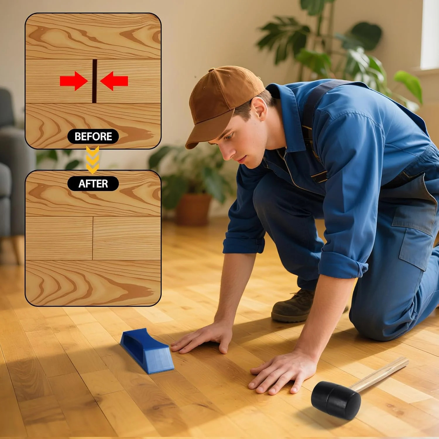 Floor Gap Fixer Tool – Easy Plank Grabber with Mallet & Washable Pads, Quick Flo