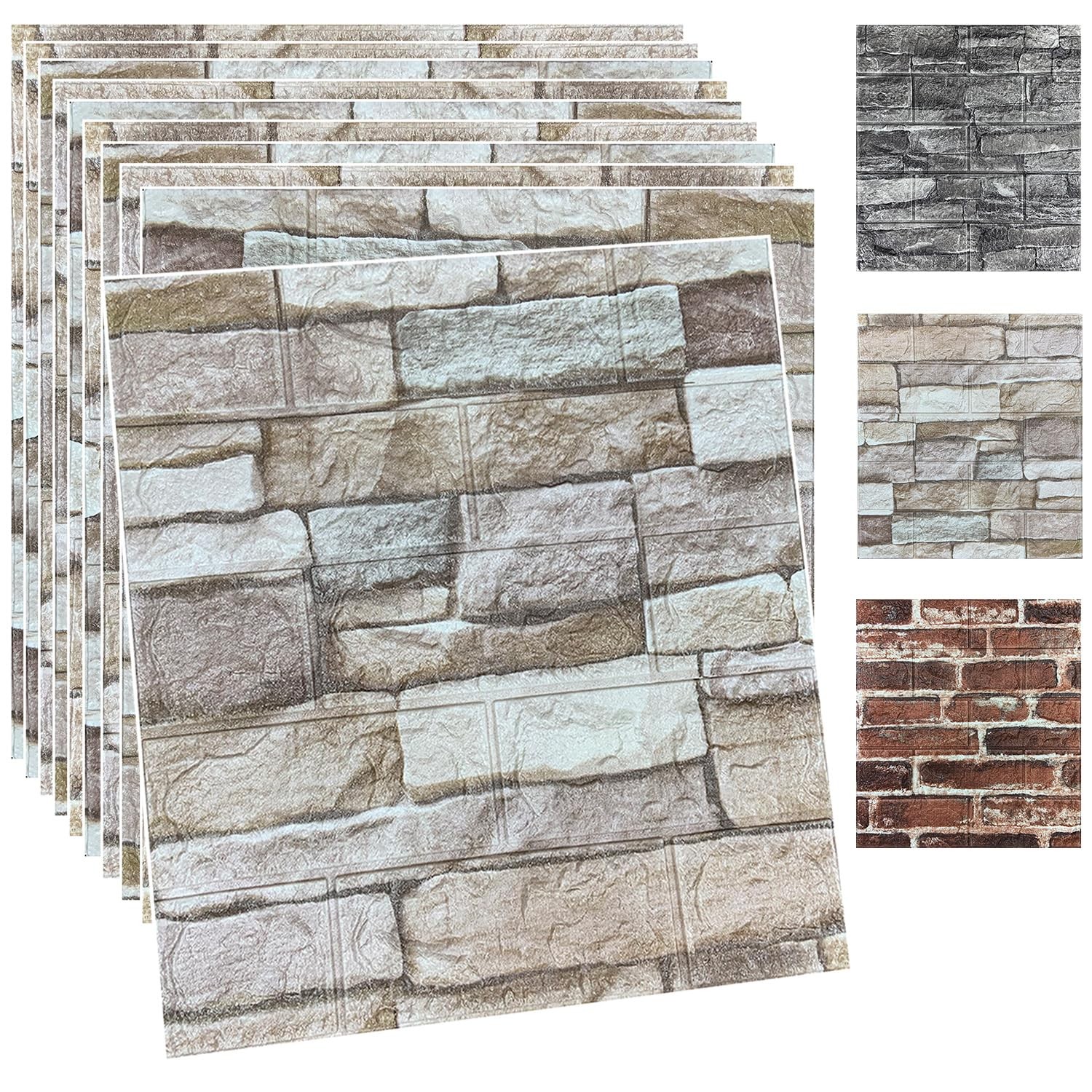 20PCS Rock Color Peel and Stick Faux Brick 3D Wall Panels Decor Stickers