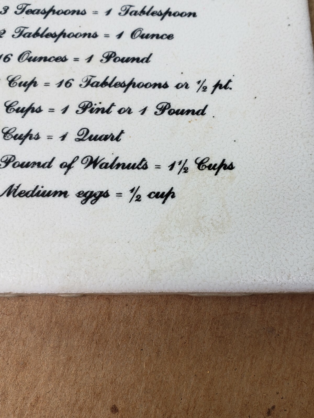 Vntg CGSC Ceramic tile 4-1/4 table of weights & measurements or equivalent USA