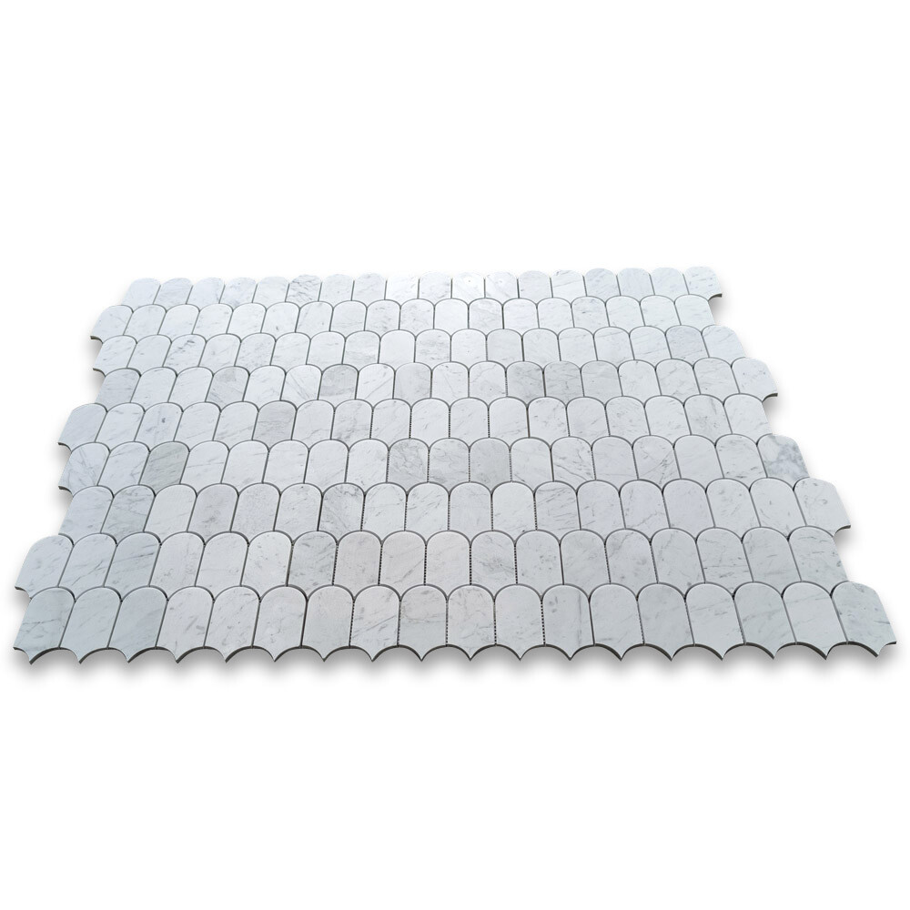C995XH Carrara White Marble Arched Domed Mermaid Fish Scale Mosaic Tile