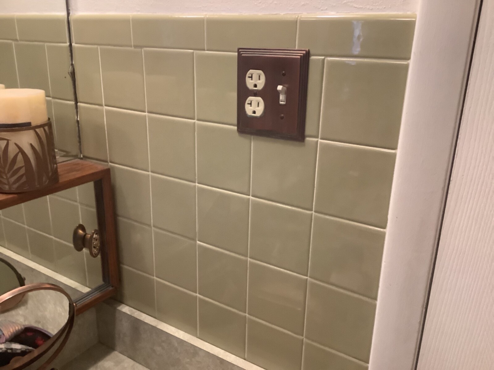 Ceramic Tile ‘Avocado-Green’ 4-5/8” Glossy (1) by Crown Tile Co.; Cleaned Used