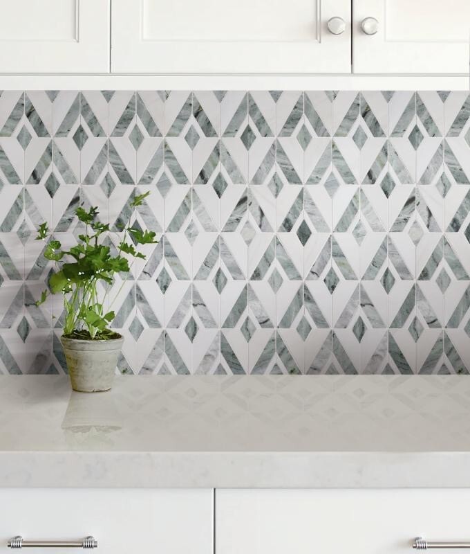S58 Green/White Diamond Marble Mosaic Tile Kitchen Bathroom Polished, 7 sheets