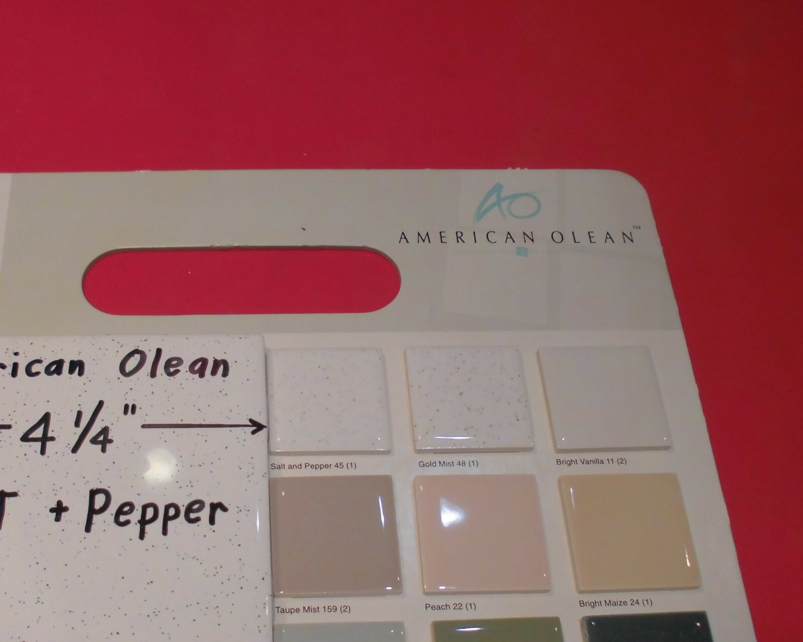 1 pc. Salt + Pepper Glossy Ceramic Tile by American Olean 4-1/4″ New Stock, Mint