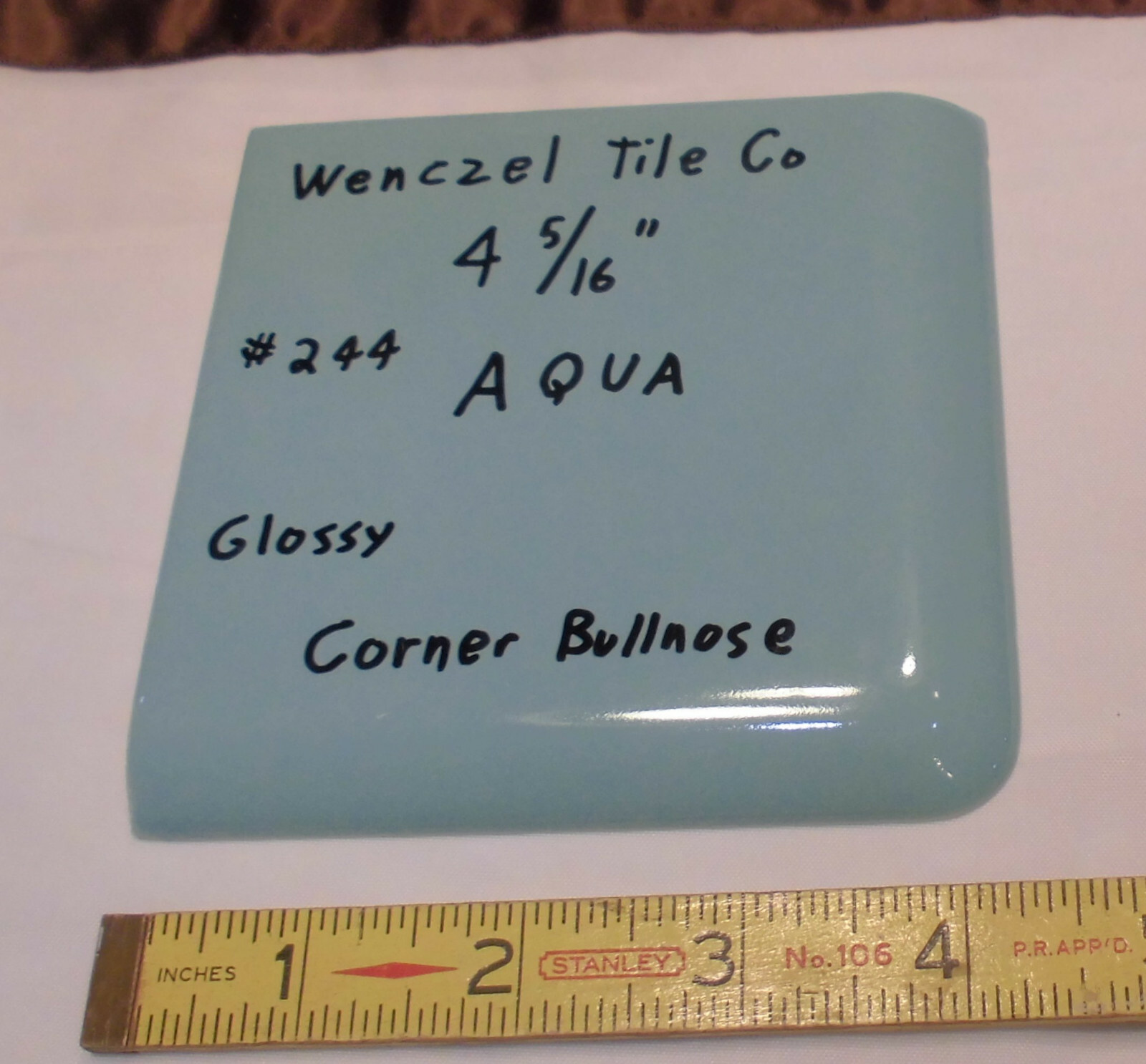 1 pc. Corner Bullnose *Blue- Aqua* Glossy Ceramic Tile by Wenczel Tile 4-5/16″