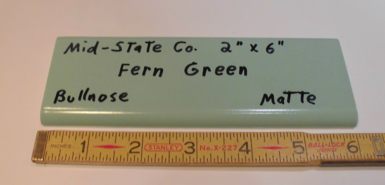 1 pc. Vintage *Fern Green* 2” X 6” Matte Ceramic Bullnose Tile by Mid-State Co.