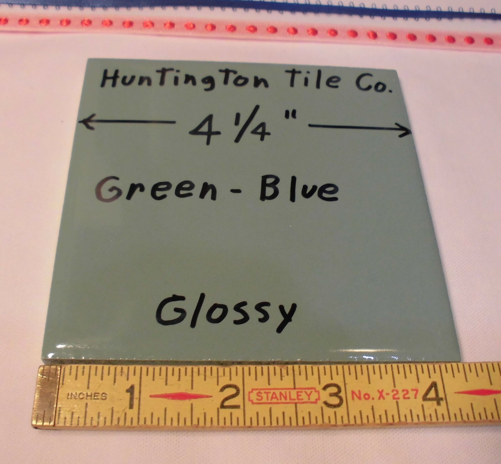 6 pcs. Glossy Ceramic Tiles *Green-Blue* 4-1/4″ Made USA by Huntington Co. NEW