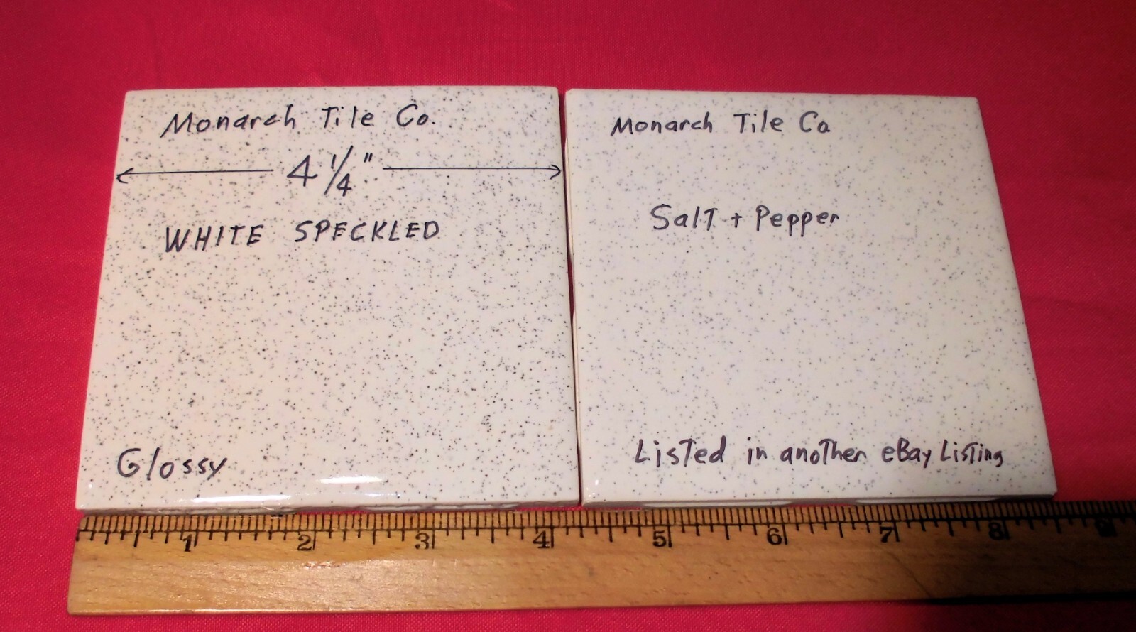 1 pc. White Speckled: 4-1/4″ Glossy Ceramic Tile by Monarch Co., salt & pepper