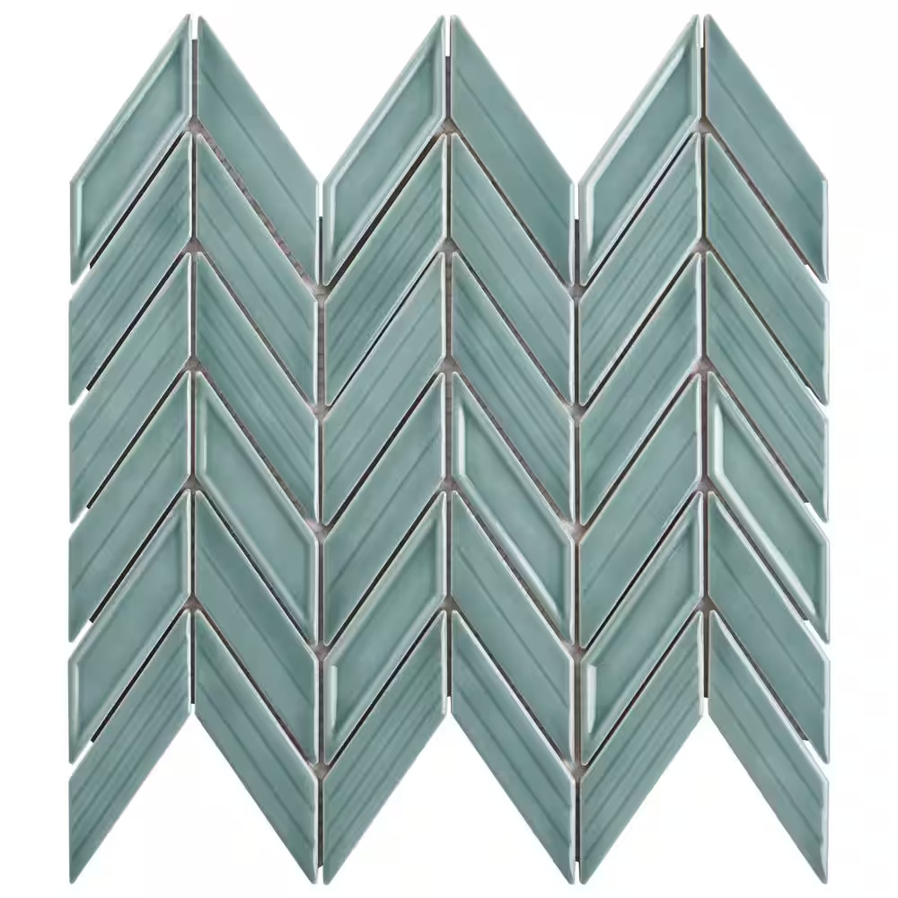 Medley Chevron Marine Blue 11.22 In. X 11.81 In. Glossy Ceramic Mosaic Wall Tile