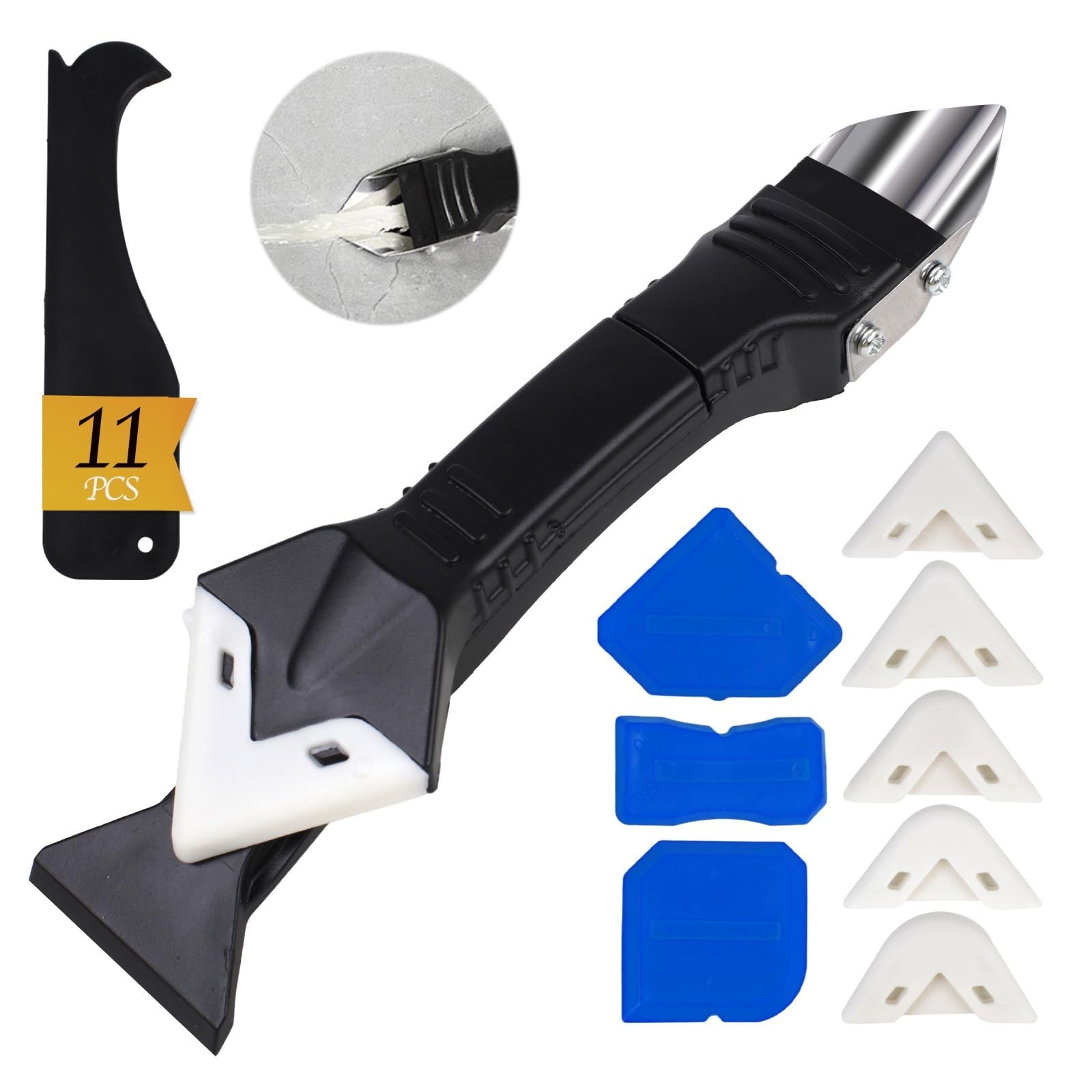 11Pcs Silicone Caulking Tools 3 in1 Grout Removal Tool(Stainless Steelhead)&G…