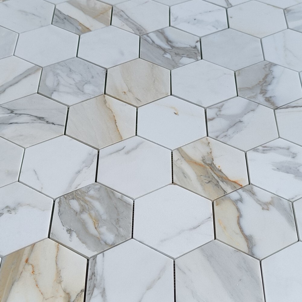 G35XH 5″ Hexagon Calacatta Marble Honed Venato Calacatta Gold Wall Floor Tile