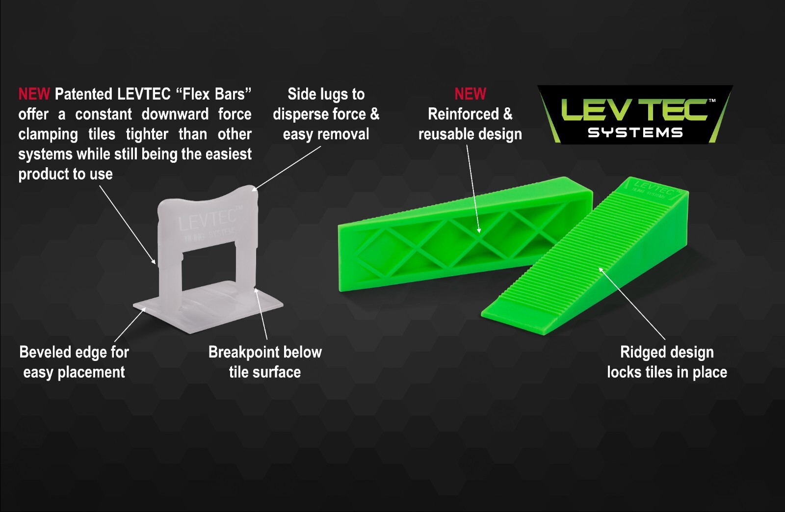LEVTEC 1/16” Tall Leveling Clip 250pc./bag for 3/4″ Porcelain Pavers