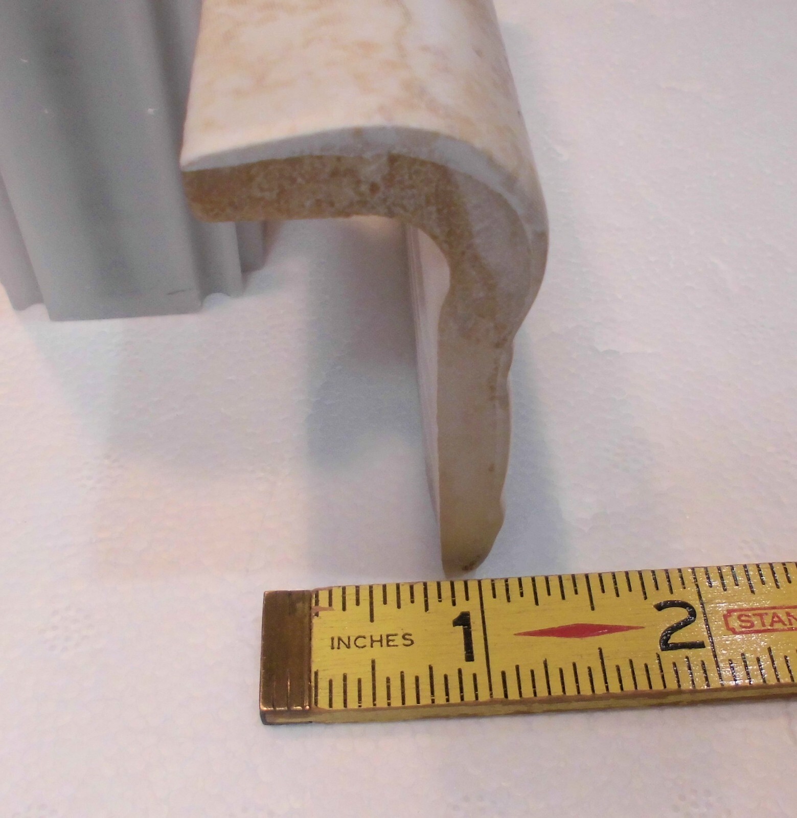 1 pc. Daltile: White Linen + Brown: V Cap Ceramic Trim Tile: Countertop-Edging
