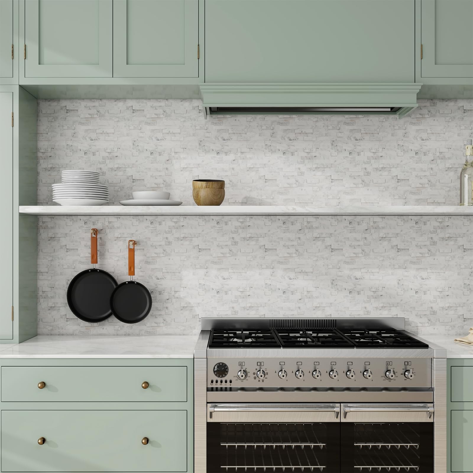 Grout-Free Natural Stone Peel and Stick Backsplash – 5 Sheets 3D Textured Gra…