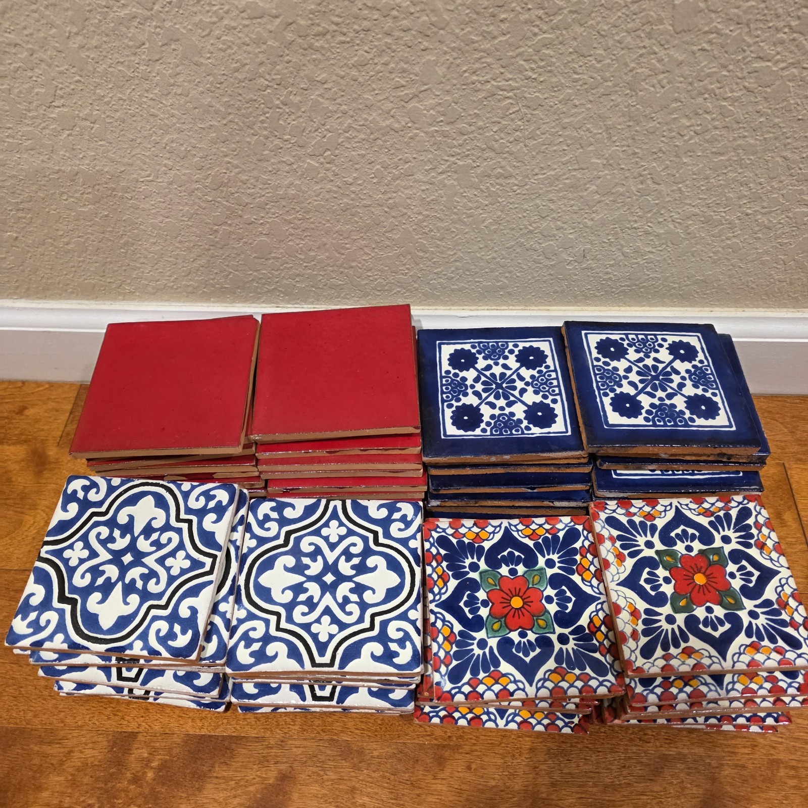 82 Pieces Spanish Mexican Handpainted Terracotta Talavera Tiles 4.25″ x 4.25″