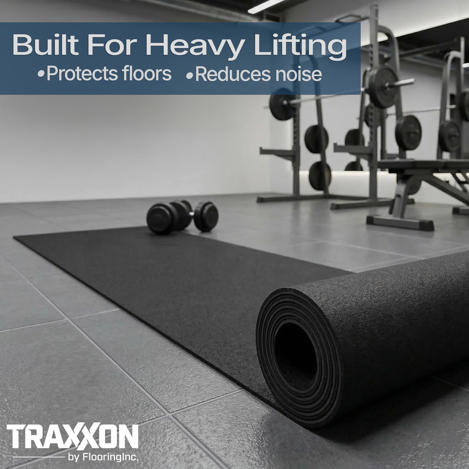 Traxxon by FlooringInc Rubber Gym Flooring Roll, Heavy Duty Recycled Rubber F…