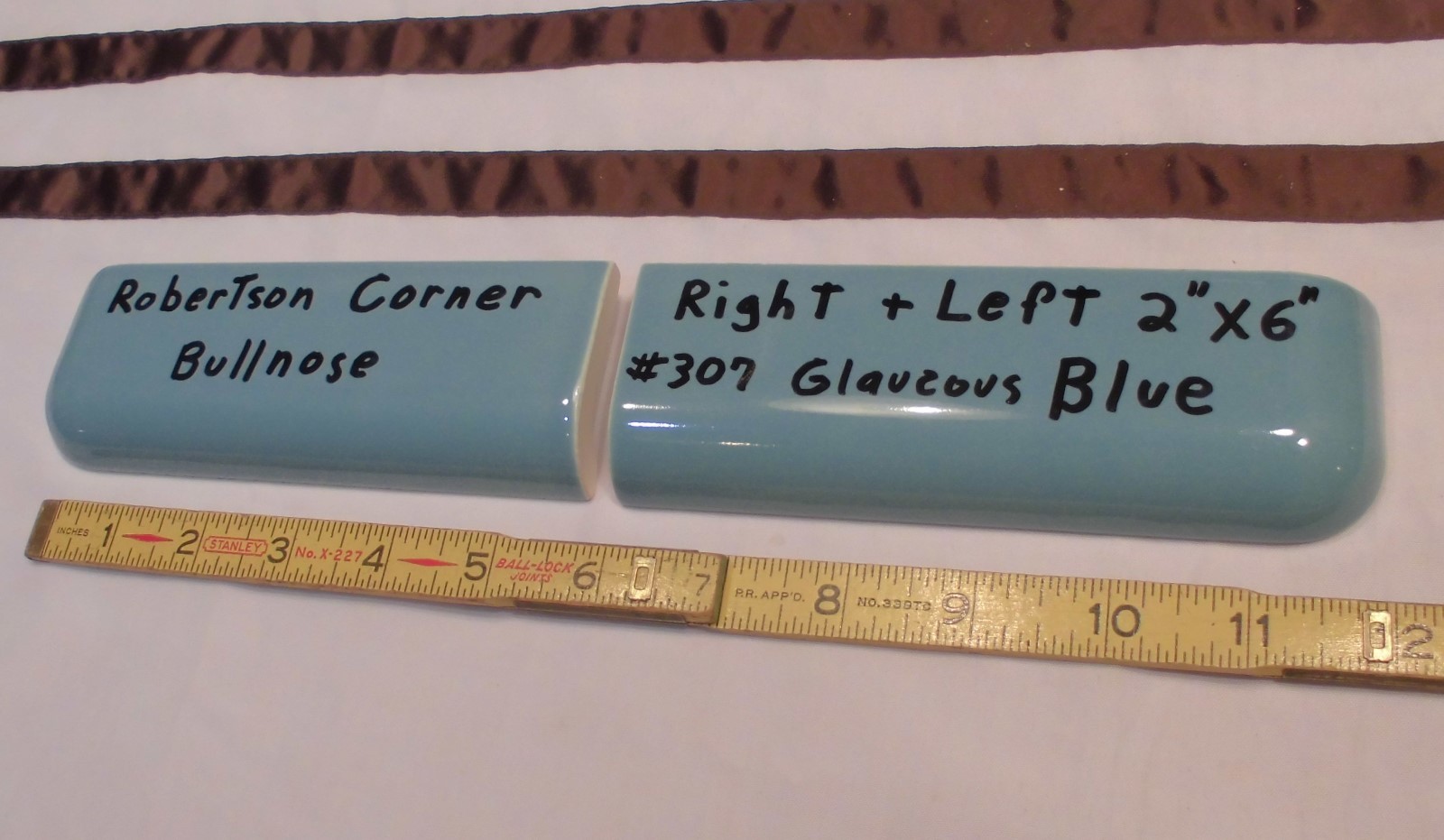 2 pcs. *Blue-Gray* 2″ X 6″ Ceramic Radius Bullnose Corner Tiles by Robertson Co.