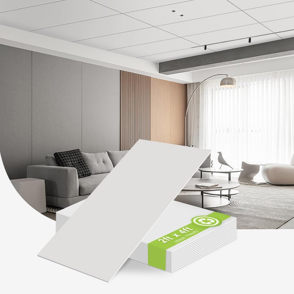 2′ x 4′ Smooth White PVC Ceiling Tiles – Waterproof, Fire-Rated, Pack of 10